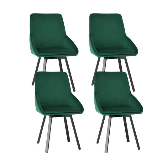 Artiss Dining Chair Set 4 Velvet Swivel Green