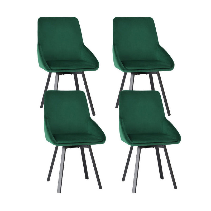 Artiss Dining Chair Set 4 Velvet Swivel Green