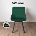 Artiss Dining Chair Set 4 Velvet Swivel Green