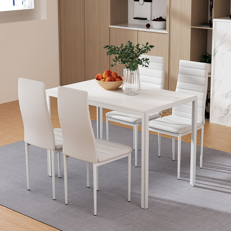 Artiss Dining Set 5 Piece White Table 4 Chairs Kitchen Furniture