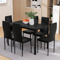 Artiss Dining Set 7 Piece 6 Chair Table Black