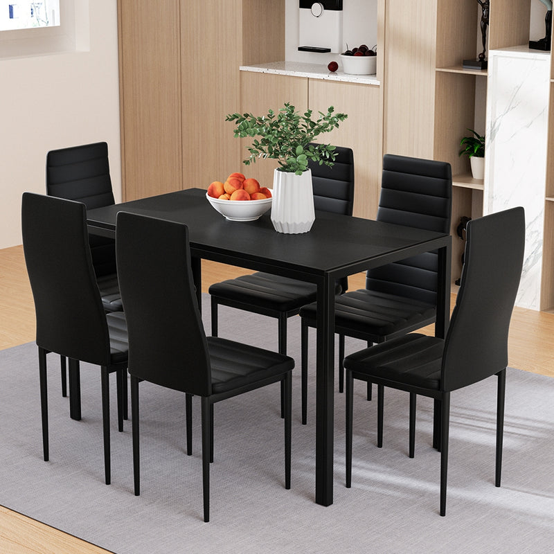Artiss Dining Set 7 Piece 6 Chair Table Black