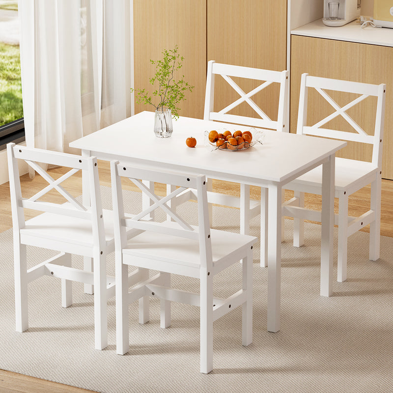 Artiss Dining Set 5pc White 4 Seater Table & Chairs Cafe