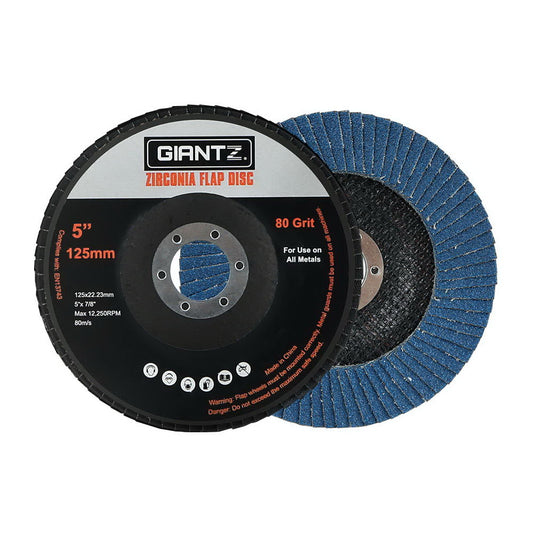 Giantz 100pc 125mm Zirconia Sanding Flap Disc 80 Grit Angle Grinder