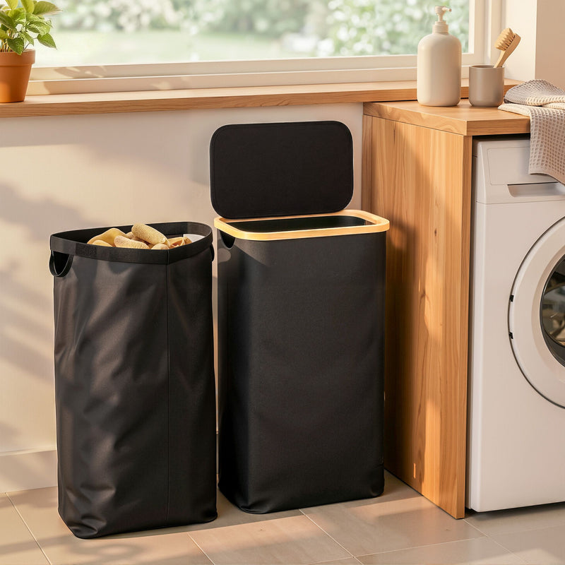 Artiss Laundry Basket Removable Bag Foldable Black