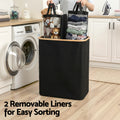 Artiss 2 Section Laundry Basket Removable Bags Foldable Black
