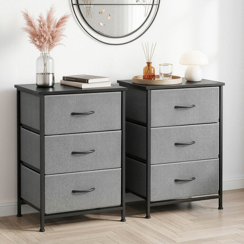 Artiss Chest of Drawers 3 Drawer Tallboy Grey Storage Dresser x2