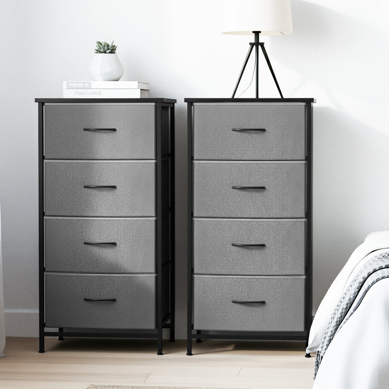 Artiss Chest of 4 Drawers Tallboy Storage Dresser Grey x2