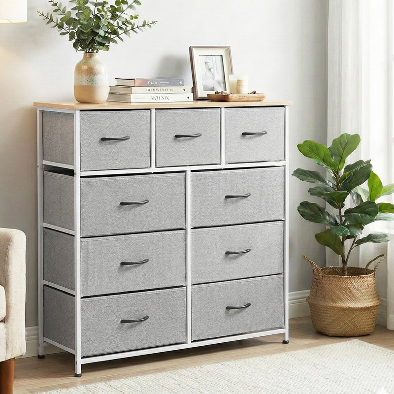 Artiss 9 Drawer Chest Storage Dresser Tallboy Light Grey