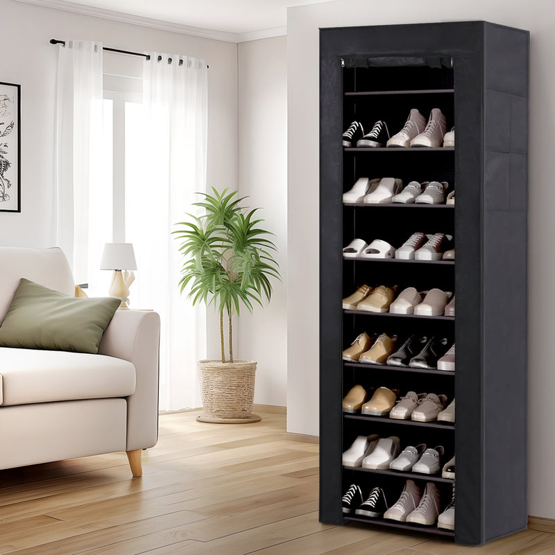 Artiss Shoe Rack Cabinet 10 Tier Removable Cover Black