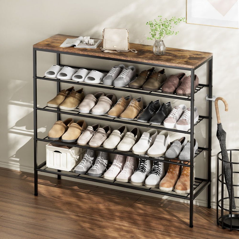 Artiss Shoe Rack 5-Tier 25 Pairs Walnut