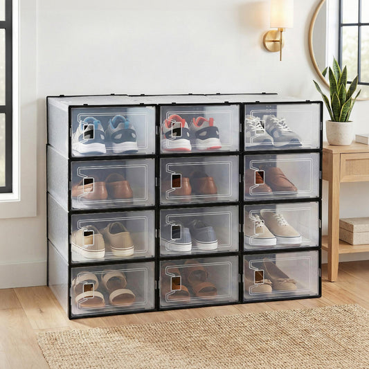 Artiss Shoe Storage Box Set 12 Stackable Black DIY