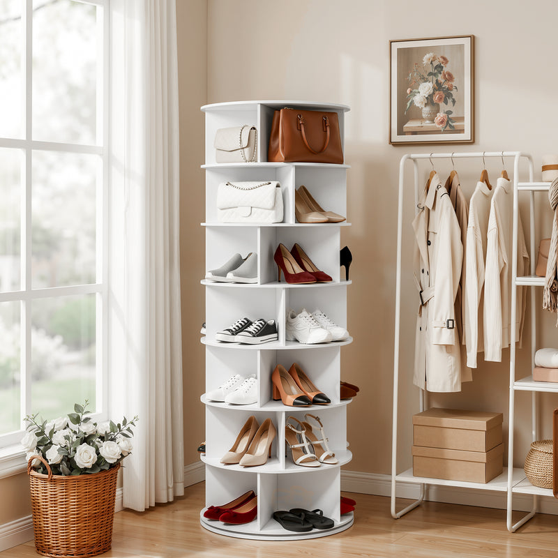 Artiss 7 Tier Rotating Shoe Rack 360 White Storage Display