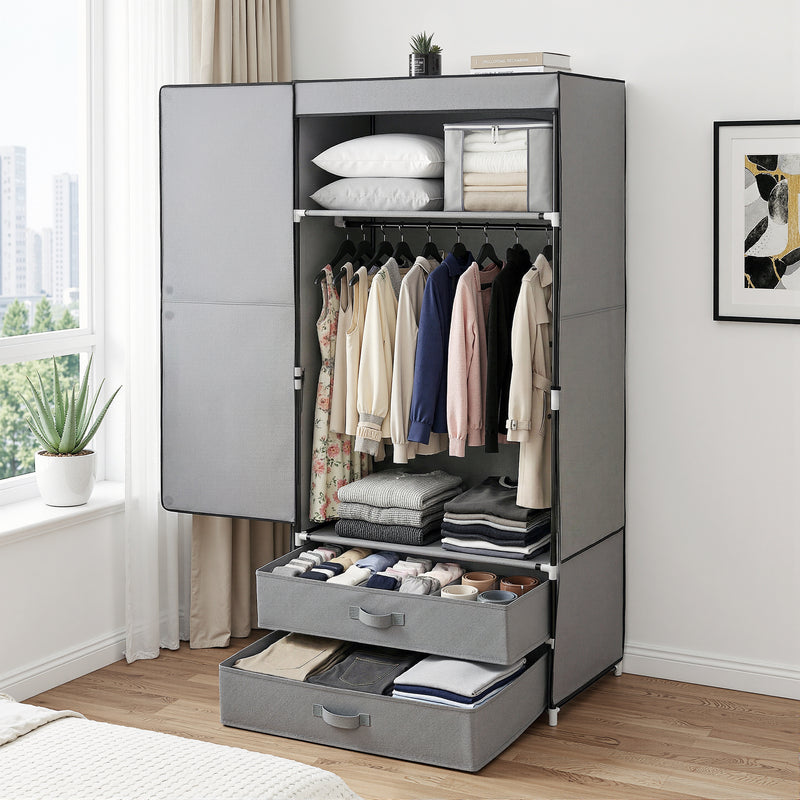 Artiss Portable Clothes Closet Wardrobe Magnetic Door Grey