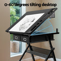 Artiss Drawing Desk Stool Set Adjustable Angle Tilt Drawers Black