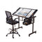 Artiss Drawing Table with Ergonomic Office Chair, Drafting Tables with Tempered Glass Desktop, Removable Drawers, Drafting Stool with Height Adjustable for Artwork Painting Studio