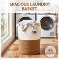 Artiss Woven Laundry Basket Foldable White Brown