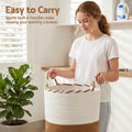 Artiss Woven Laundry Basket Foldable White Brown
