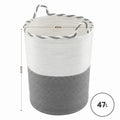 Artiss Woven Laundry Basket Foldable White Grey Handles