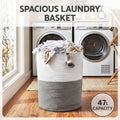 Artiss Woven Laundry Basket Foldable White Grey Handles