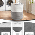 Artiss Woven Laundry Basket Foldable White Grey Handles