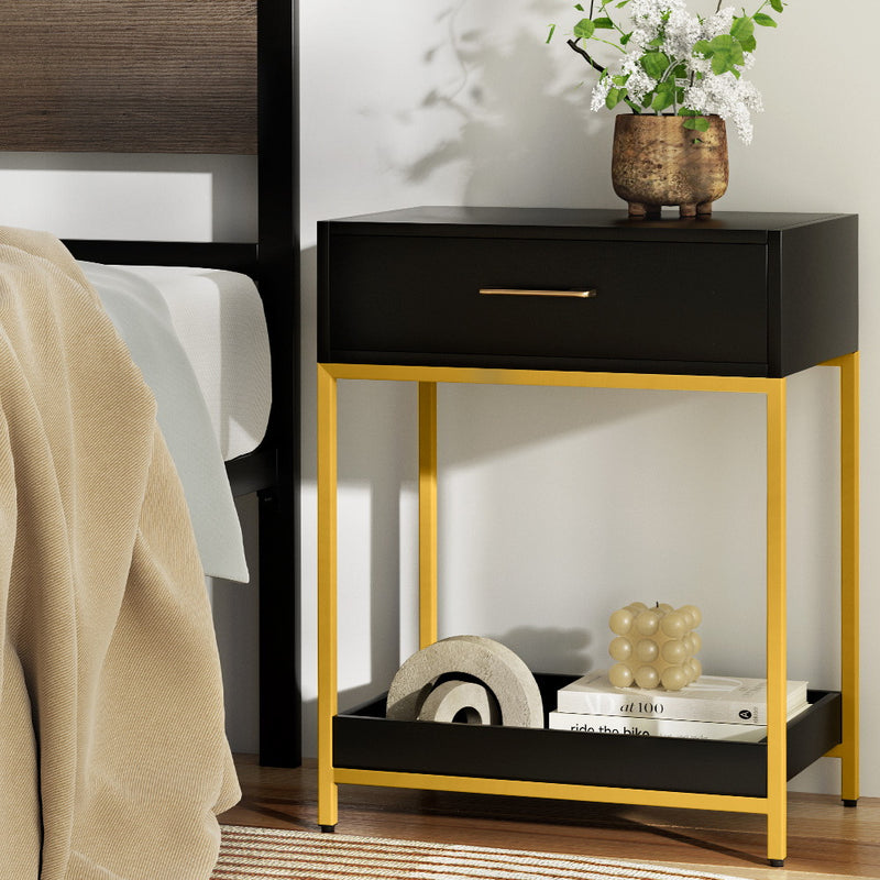 Artiss Bedside Table 2 Drawers Nightstand Black MASON