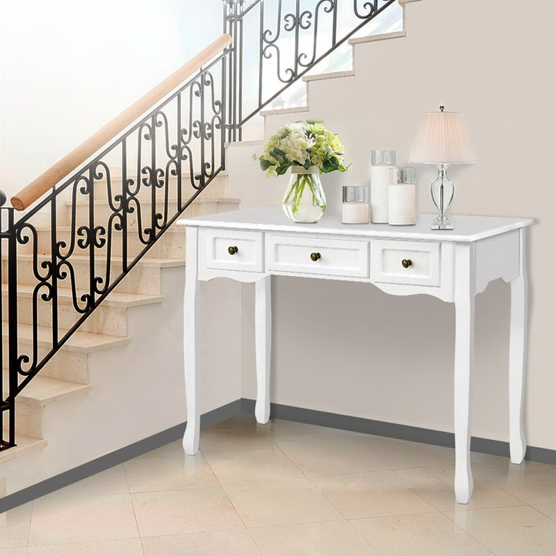 Artiss Console Table 3 Drawers White Hamptons Style