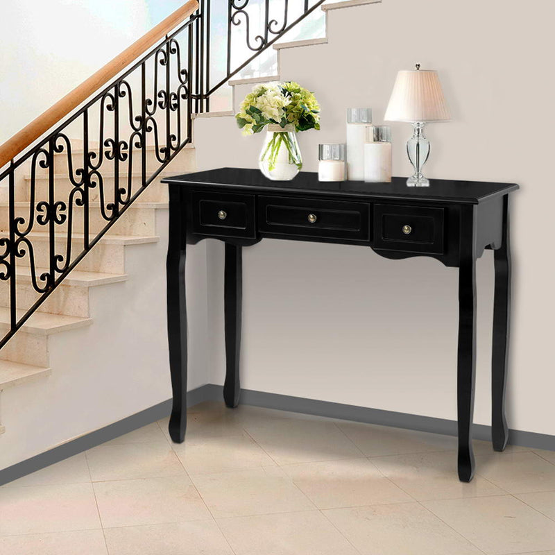 Artiss Console Table 3 Drawers Black Hamptons Style