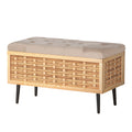 Artiss Storage Ottoman 80cm Weaved Velvet Blanket Box Pine