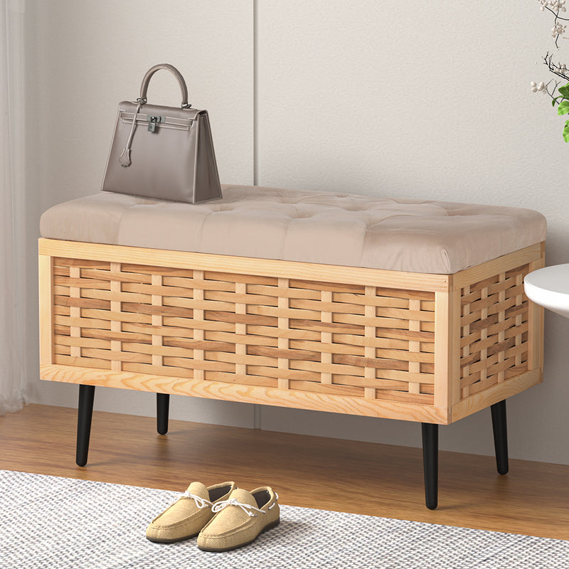 Artiss Storage Ottoman 80cm Weaved Velvet Blanket Box Pine