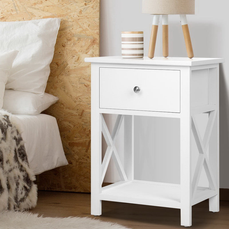 Artiss Bedside Table 1 Drawer White with Shelf