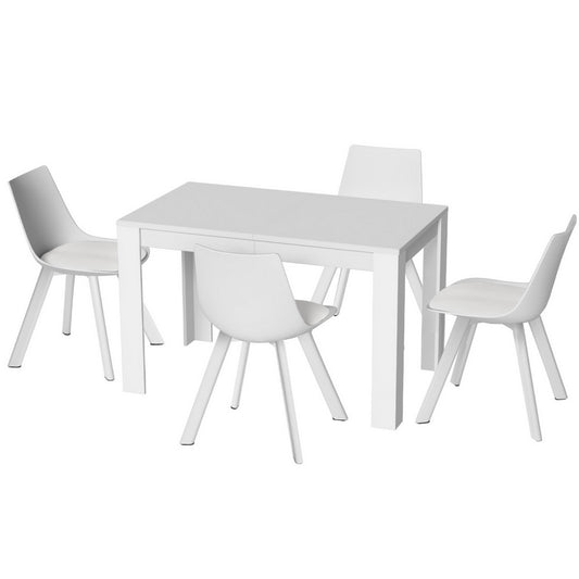 Artiss Rectangle Dining Table 4 Chairs Set White