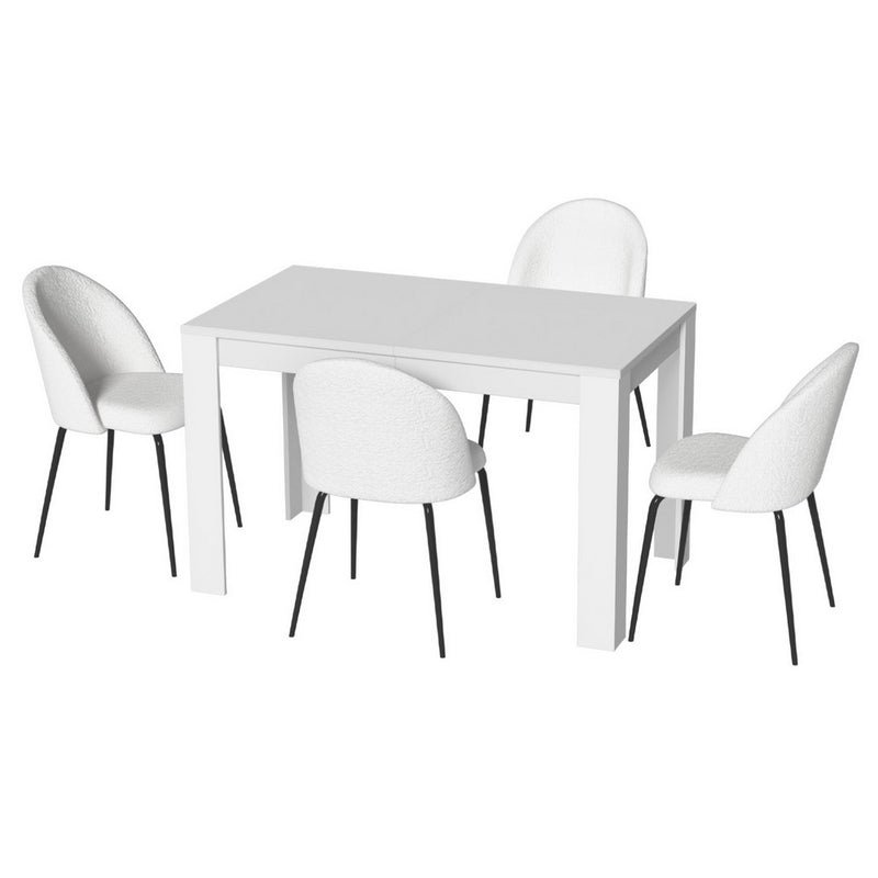 Artiss Dining Table 4 Chairs Set White Sherpa