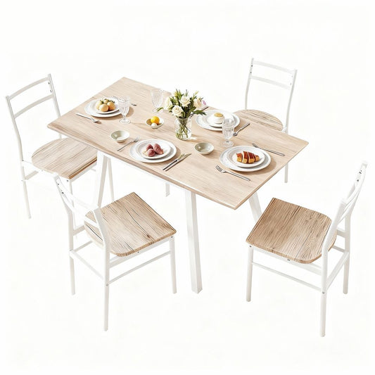 Artiss Dining Table Chairs Set 5pcs Foldable Kitchen Natural White