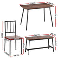 Artiss Dining Table Chairs Set 4 Bench Rustic Brown Kitchen