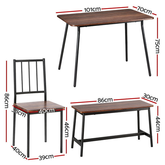 Artiss Dining Table and Chairs Set of 4 Bench Kitchen Furniture Rustic Brown