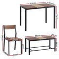Artiss Dining Table Chairs Set 4 Bench Kitchen Rustic Brown