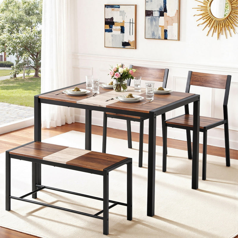 Artiss Dining Table Chairs Set 4 Bench Kitchen Rustic Brown