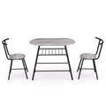 Artiss Oval Dining Table Set 3PC Space-Saving Bistro Kitchen Storage Wine Rack Grey