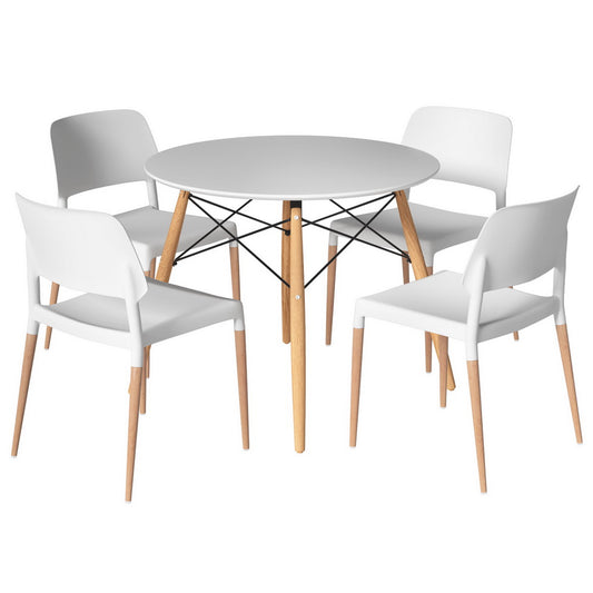 Artiss Round Dining Table 4 Chairs Set White