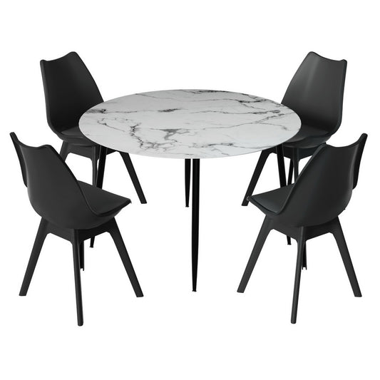Artiss Dining Table 4 Chairs Set Marble Black