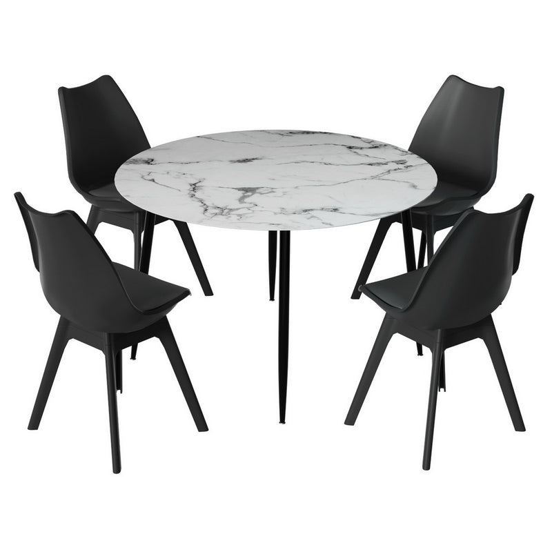 Artiss Dining Table 4 Chairs Set Marble Black