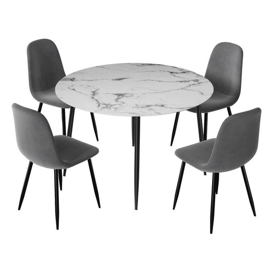 Artiss Dining Table 4 Chairs Set Marble Grey