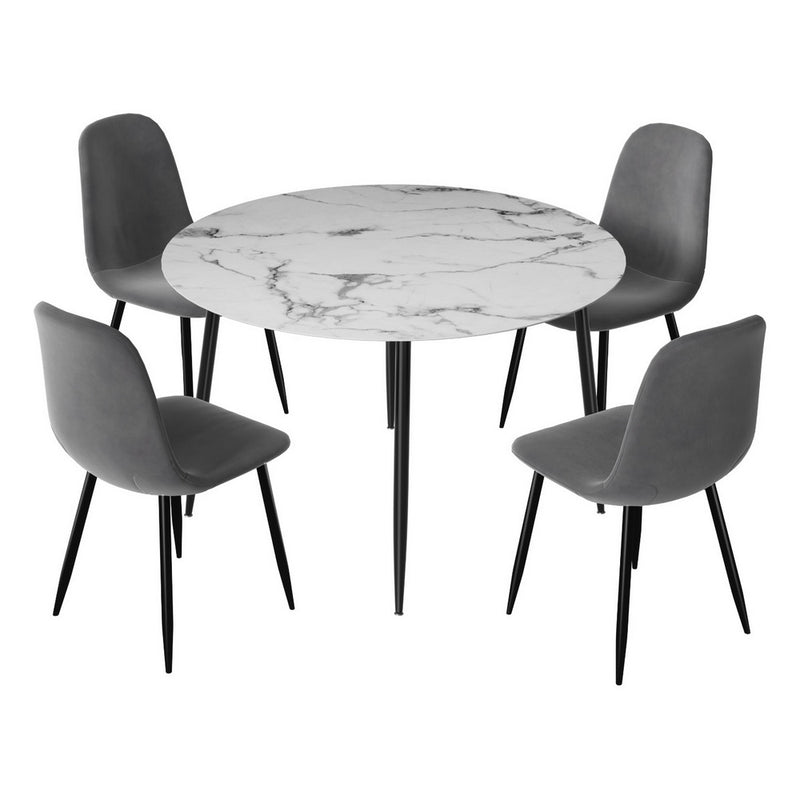 Artiss Dining Table 4 Chairs Set Marble Grey