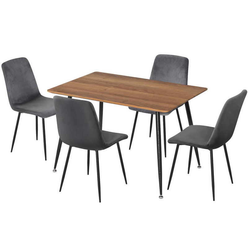 Artiss Dining Table 4 Chairs Set Grey Velvet