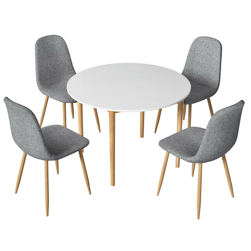 Artiss Dining Table 4 Chairs Set White Grey