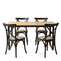 Artiss Dining Table and Chairs Set 5PCS Industrial 4 Black Rattan Chairs for Kitchen, Dining Room, Café
