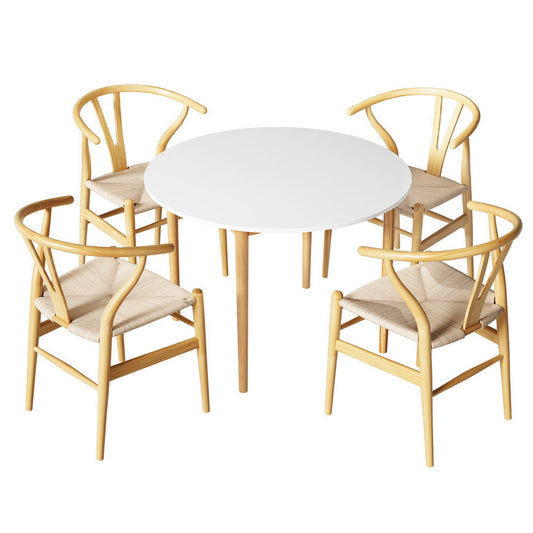 Artiss Dining Table 4 Chairs Set Wishbone Wood