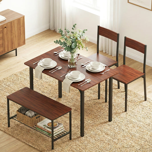 Artiss Dining Table Chairs Bench Set 4 Seater Storage Walnut