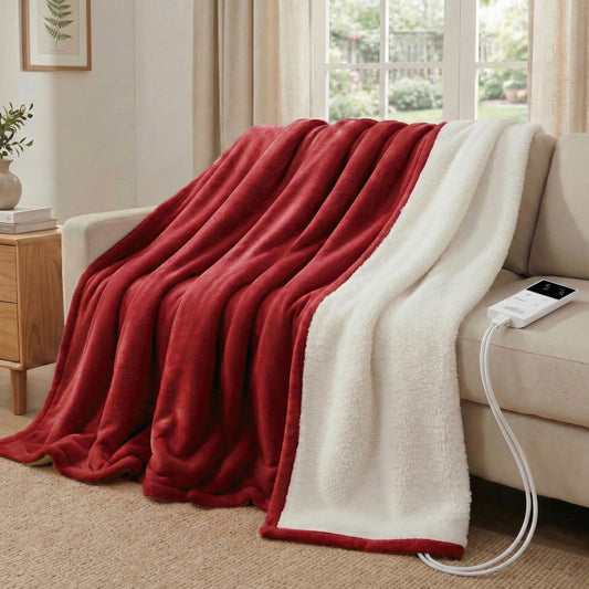 Giselle Electric Blanket 200x180cm Fleece Heated Throw Burgundy